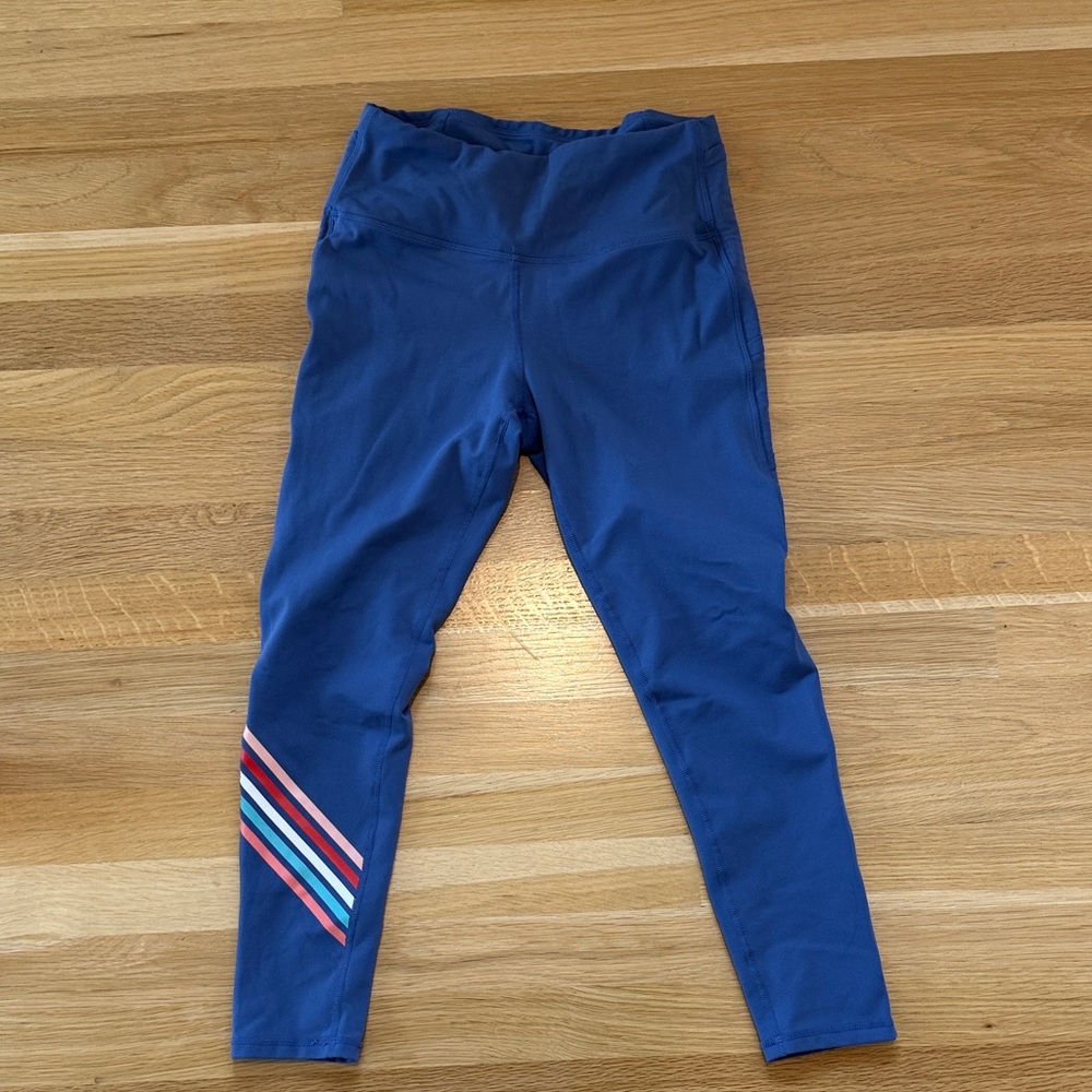 Women’s Blue Leggings with Striped Detail and Pockets